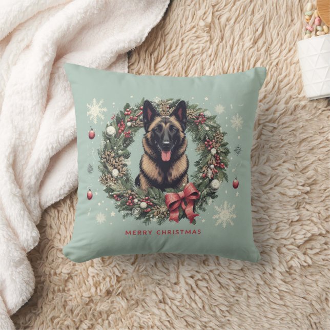 God jul belgisk Malinois Hund Julafton Kudde (Filt)