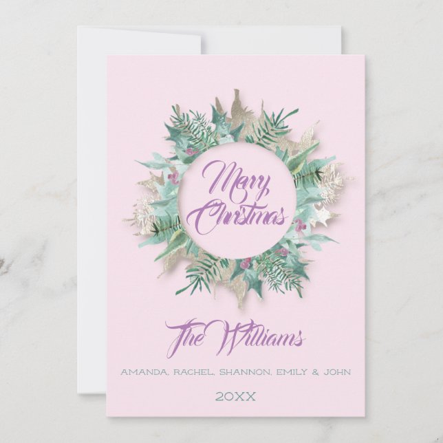 God jul Belly WAN Monogram Rosa Lila Inbjudningar (Framsida)