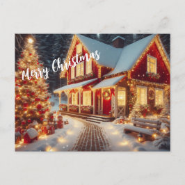 God Jul Belyst Hem och Julgran Vykort