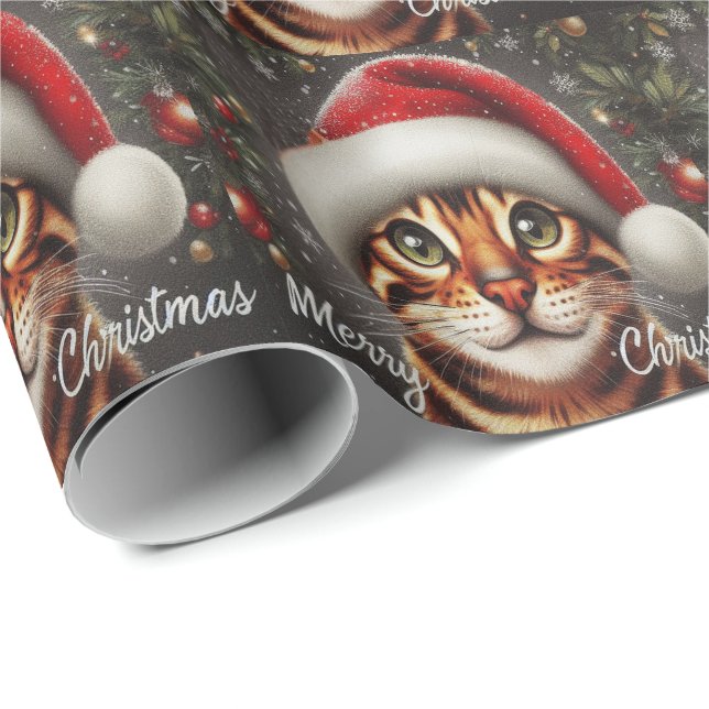 God jul Bengalkatt, Julafton Santa Bengal Cat Presentpapper (Rullad Hörn)
