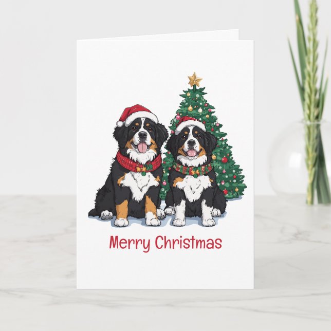 God jul Berner Sennenhundar Helgkort (Framsida)
