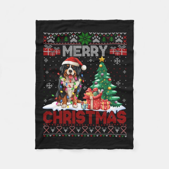 God jul Bernese Mountain Hund älskare ugly Xm Fleecefilt (Framsidan)