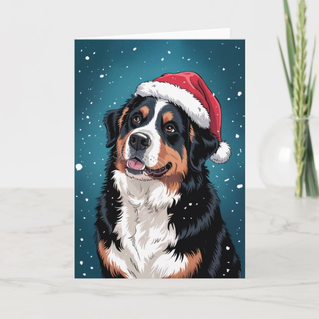 God jul Bernese Mountain Hund i Santa Santa Kort (Framsida)