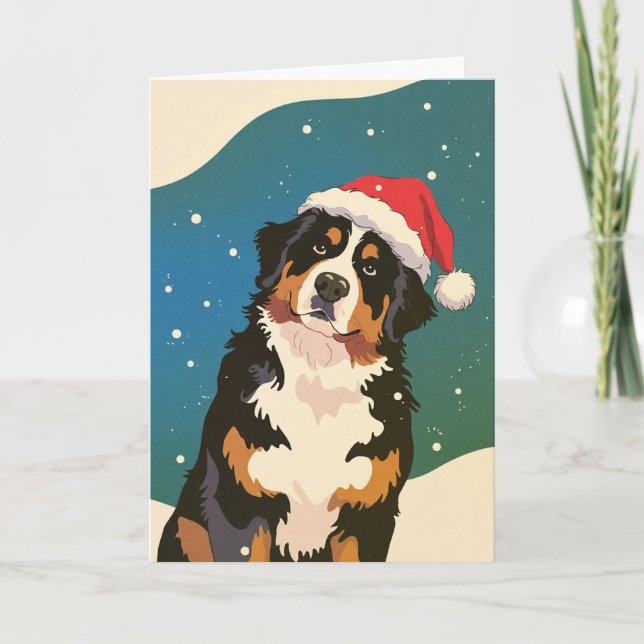 God jul Bernese Mountain Hund i Santa Santa Kort (Framsida)