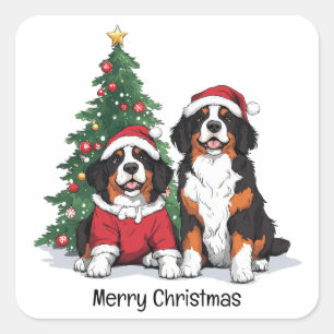 God jul Bernese Mountain Hundar Fyrkantigt Klistermärke