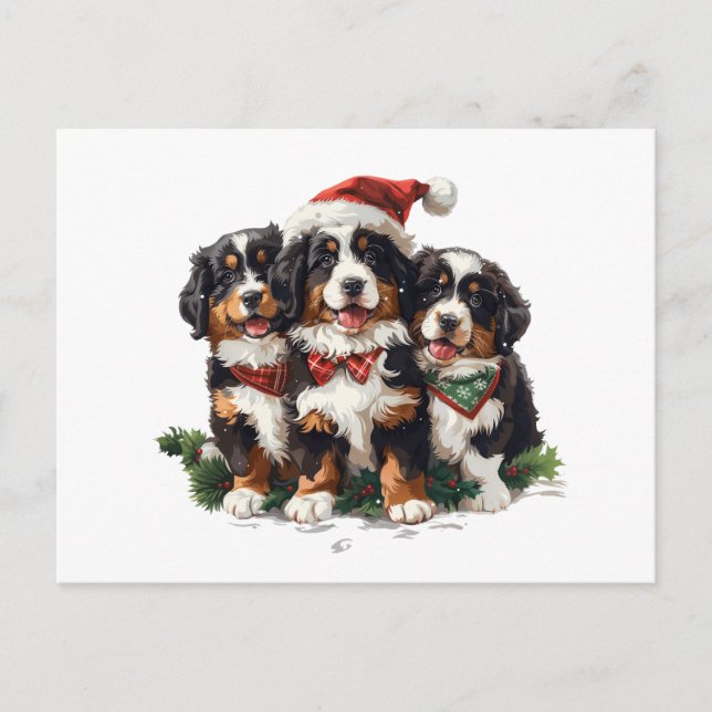God jul Bernese Mountain Hundar Vykort (Framsida)