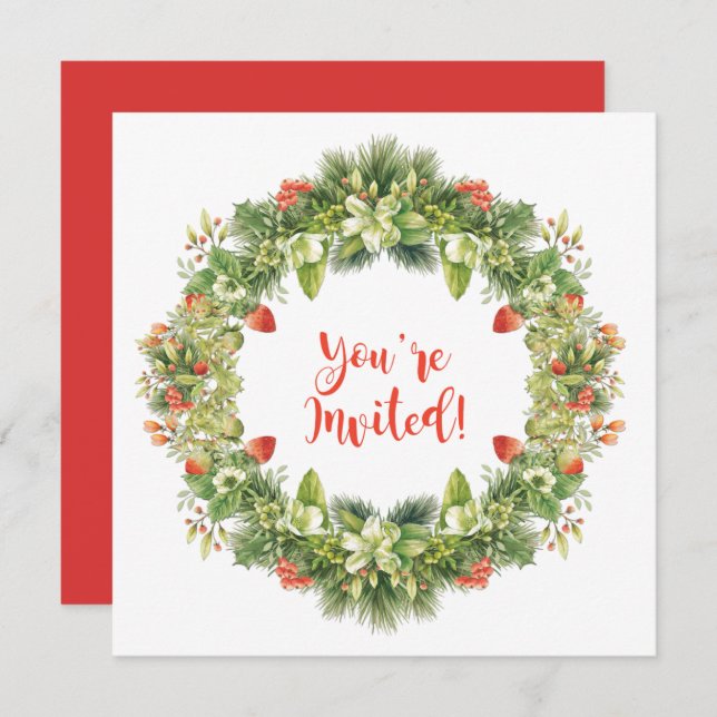 God jul: Berries Flowers Holly Gräs Inbjudan (Fram/baksida)