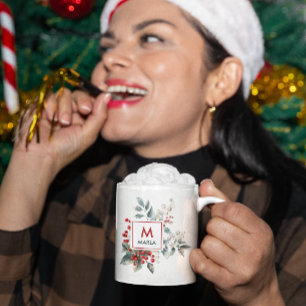 God jul Berries Greenery Monogram Kaffemugg