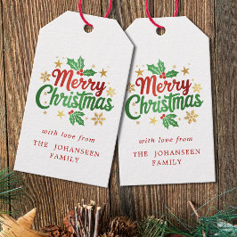 God jul Berry Guld Stars Snöflingor Familj Presentetikett