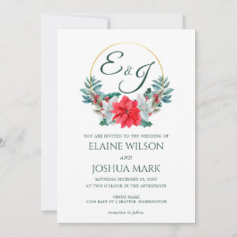 God jul Berry Poinsettia Wandemonogram Bröllop Inbjudningar