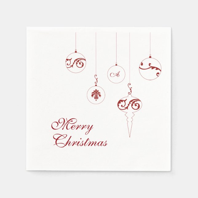 God jul Berry Red Monogram Bauble Square Pappersservett (Framsidan)
