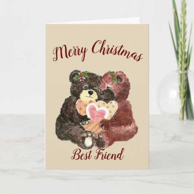 God jul Best Friend Cute Nalle Hugs Helgkort (Framsida)
