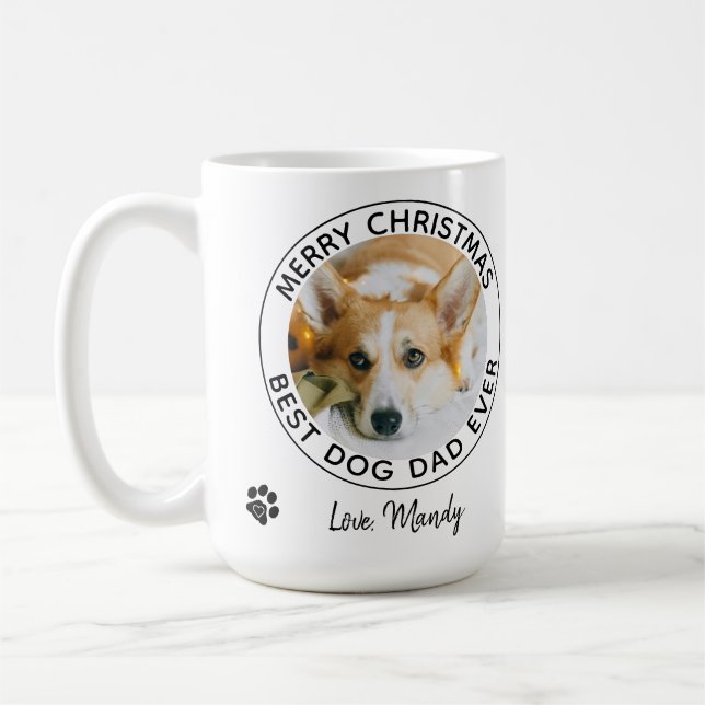 God jul Best Hund Pappa Pet Photo Kaffemugg (Vänster)