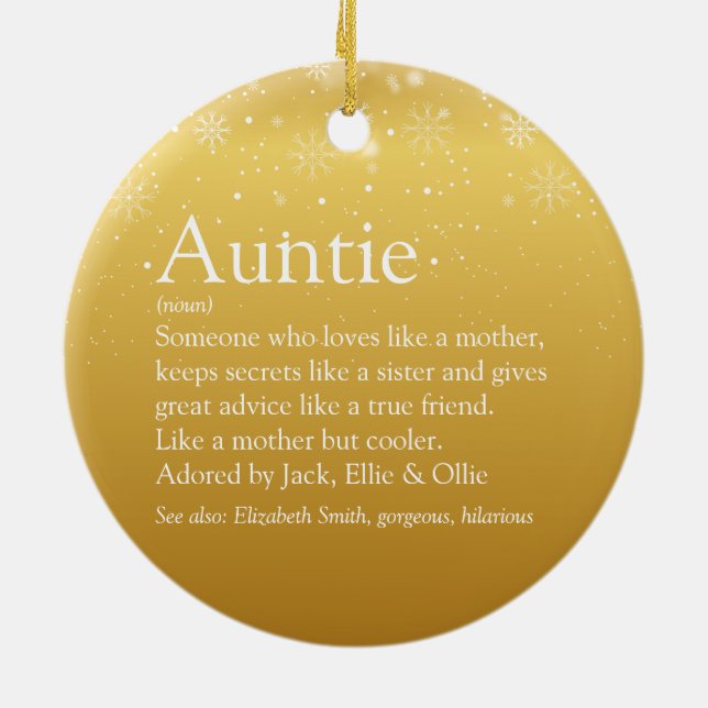 God jul Best Moster, Auntie Definition Guld Julgransprydnad Keramik (Baksidan)