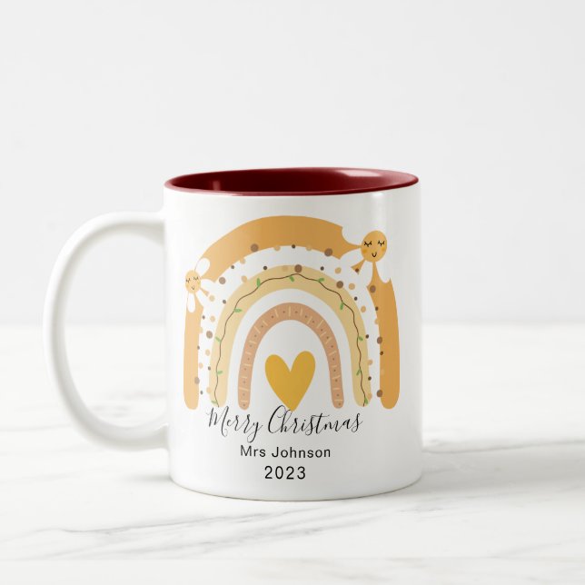 God jul Best Teacher nånsin Rainbow Festive Två-Tonad Mugg (Vänster)