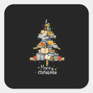 God jul Bibliotek Träd Cute Bok Älskare Libra Fyrkantigt Klistermärke