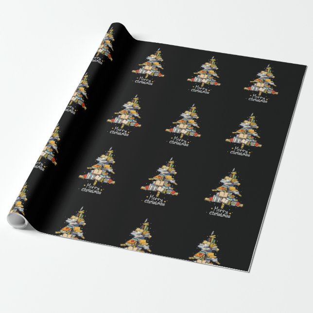 God jul Bibliotek Träd Cute Bok Älskare Libra Presentpapper (Utrullad)