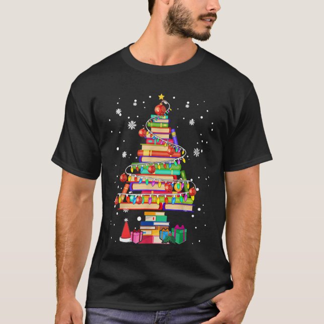 God jul Bibliotek Träd Cute Bok Libra T Shirt (Framsida)