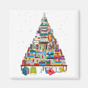 God jul Bibliotek Träd-gåva från Bok Älskare Magnet