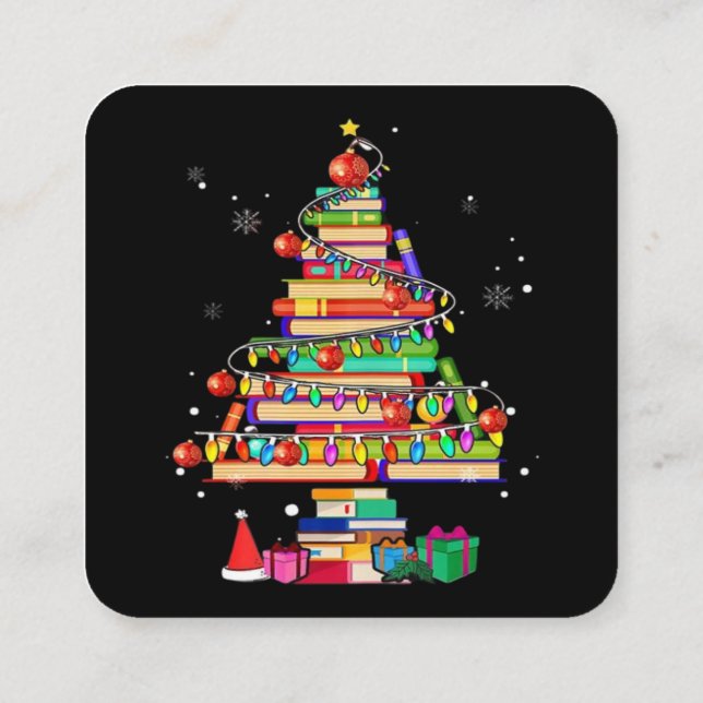 God Jul Biblioteksgran Fyrkantigt Visitkort (Baksida)