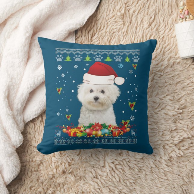 God jul Bichons Frise Hund Ugly Sweater Kudde (Filt)