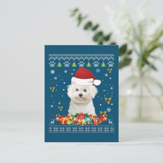 God jul Bichons Frise Hund Ugly Sweater Vykort (Stående Fram)