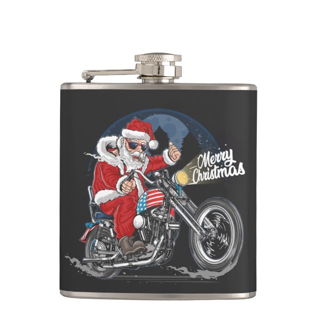 God jul Biker Santa Flask Fickplunta (Framsidan)