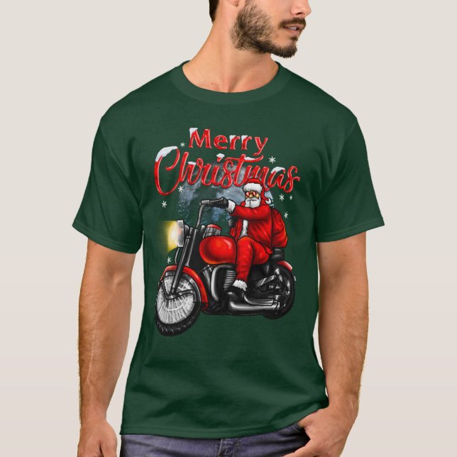 God jul Biker Santa T Shirt (Framsida)