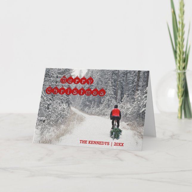 God jul - biker som hem kommer med träd helgkort (Framsida)