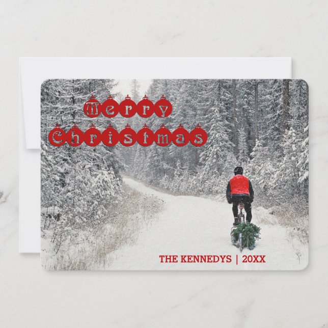 God jul - biker som hem kommer med träd julkort (Framsida)