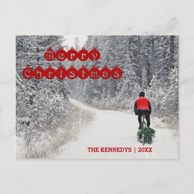 God jul - Biker som tar hem Träd Helg Vykort (Framsida)