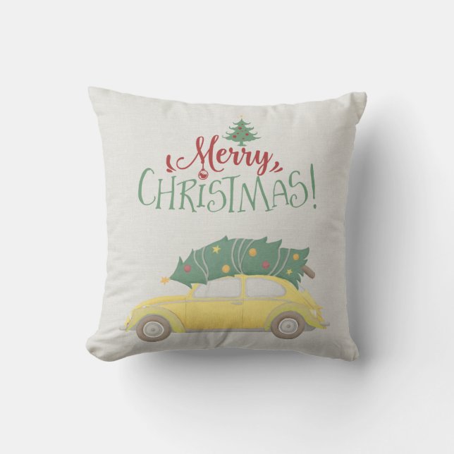 God jul bil med Träd i muterat färg Kudde (Framsida)