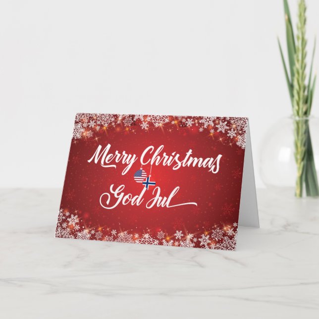God jul Bilingual Norskt amerikanskt kort (Framsida)