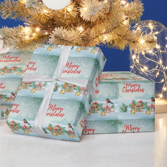 God jul Bird and Gifts Presentpapper (Helgdagar)