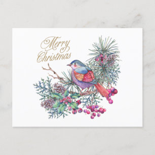 God jul Bird vid Gräs Gren Helg Vykort