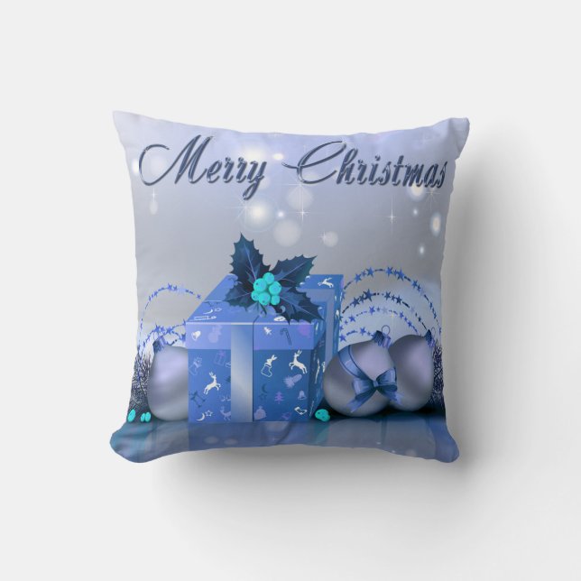 God Jul Blå Baubles Kudde (Framsida)