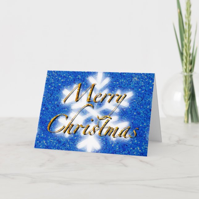God jul, blå glittrande snöflinga  kort (Framsida)