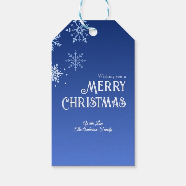 God Jul Blå Modern Snöflinga Presentetikett (Framsidan)