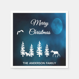 God Jul blå natt måne skog skog Pappersservett