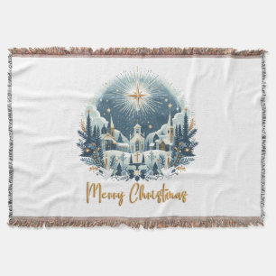 God jul blå och guld filt