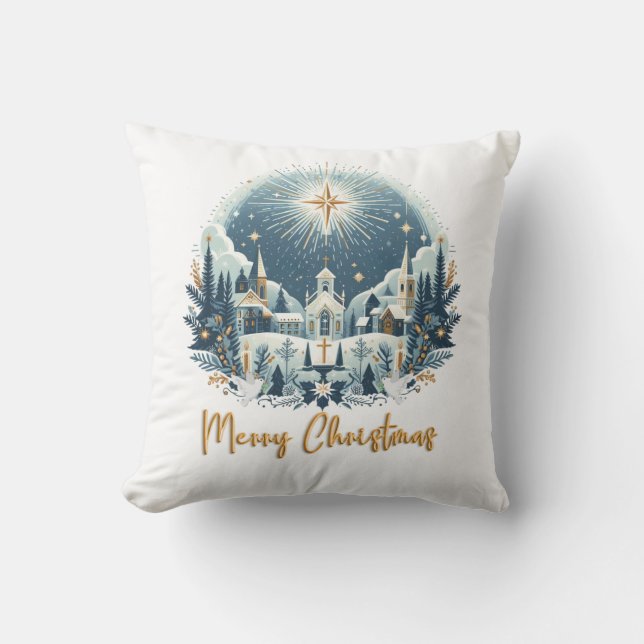 God jul blå och guld kudde (Framsida)