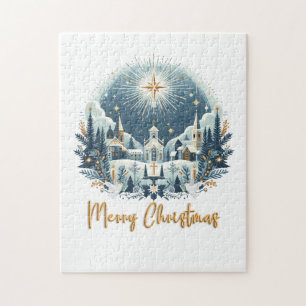 God jul blå och guld pussel