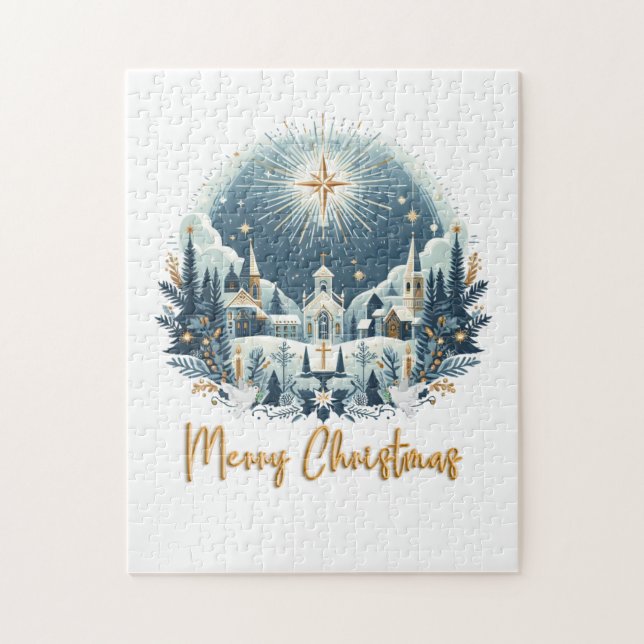 God jul blå och guld pussel (Vertikal)