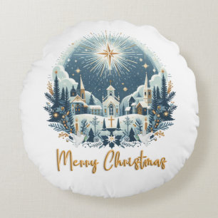 God jul blå och guld rund kudde