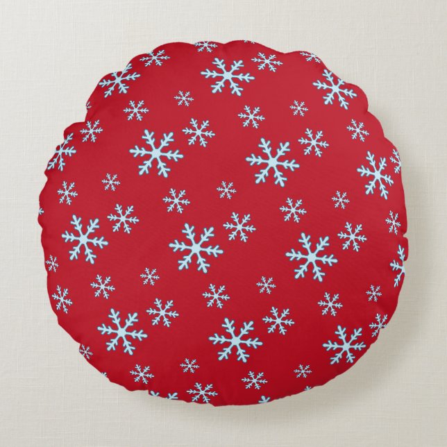 God Jul Blå Snöflinga Holiday Vinter Rund Kudde (Framsidan)