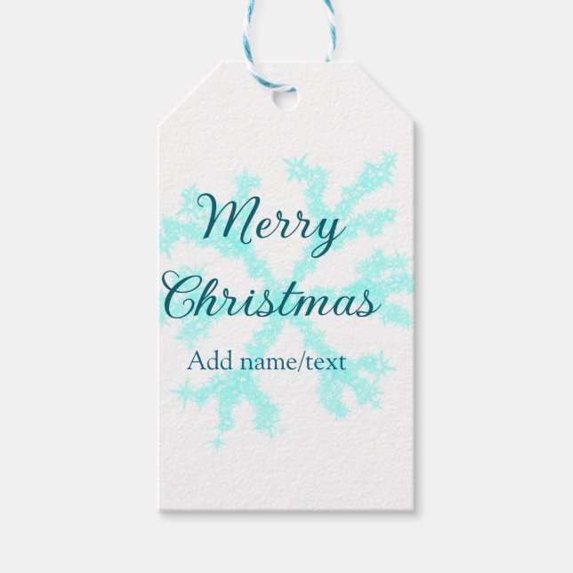 God jul blå snöflingor glitter gnistra  n presentetikett (Framsidan)