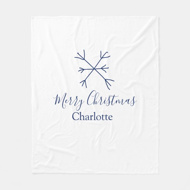 God jul blå snöflingor lägg till namn helgdagar fleecefilt (Framsidan)