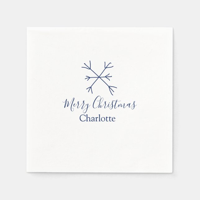 God jul blå snöflingor lägg till namn helgdagar pappersservett (Framsidan)