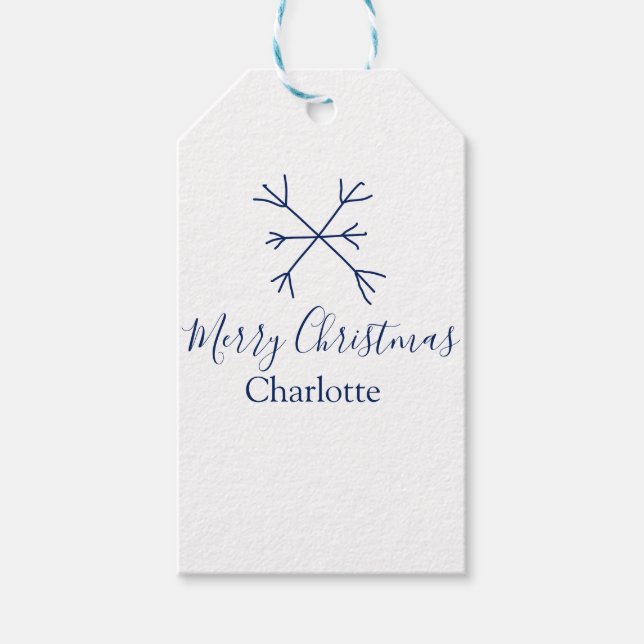 God jul blå snöflingor lägg till namn helgdagar presentetikett (Framsidan)
