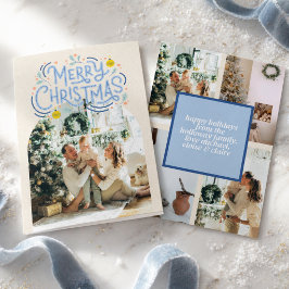 God Jul Blå Typografi Bågformat Foto  Julkort